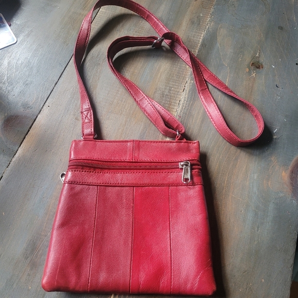 Red Genuine Leather Small Crossbody Bag - Picture 4 of 4